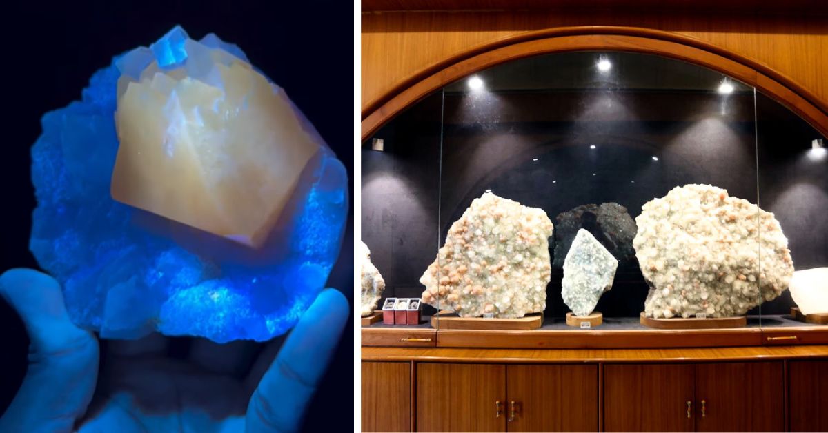 Gargoti in Nashik houses many specimens of crystals such as the powellite (L) minerals, gems and even fossils