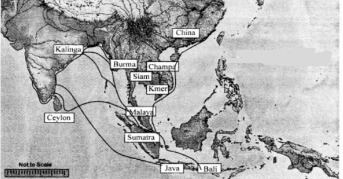 An ancient map showing the Kalinga trade route connected to Bali. 