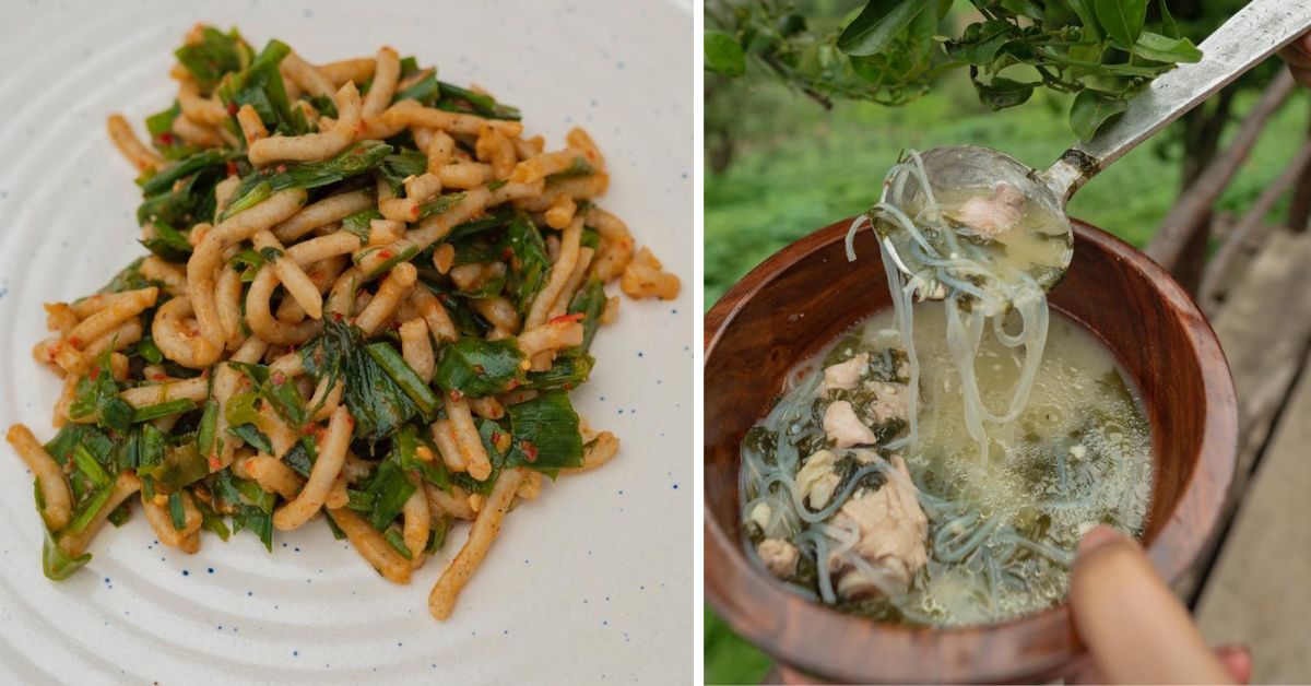 The buckwheat noodles (L) and thukpa (R) that are specialties at Damu's Heritage Dine 