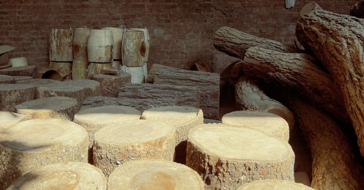 Seasoned wood like neem or sheesham is chosen to ensure durability and depth of sound.