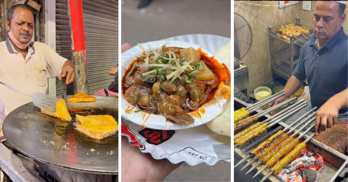 The bread pakodas (L), chole bhature (centre) and kebabs are some of Delhi's best food options