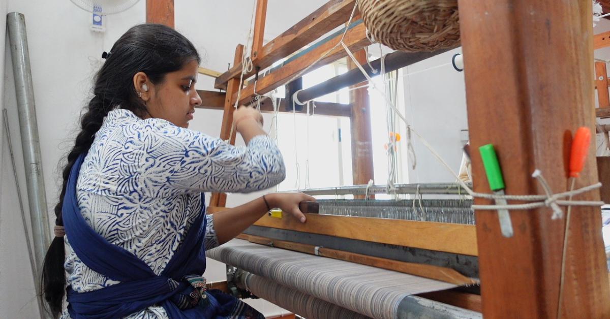 Children learn weaving and natural dyeing, keeping traditional crafts alive on the school campus.